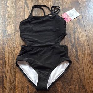 Kanu Surf Kids Black One-Piece cut out on the sides Swimsuit